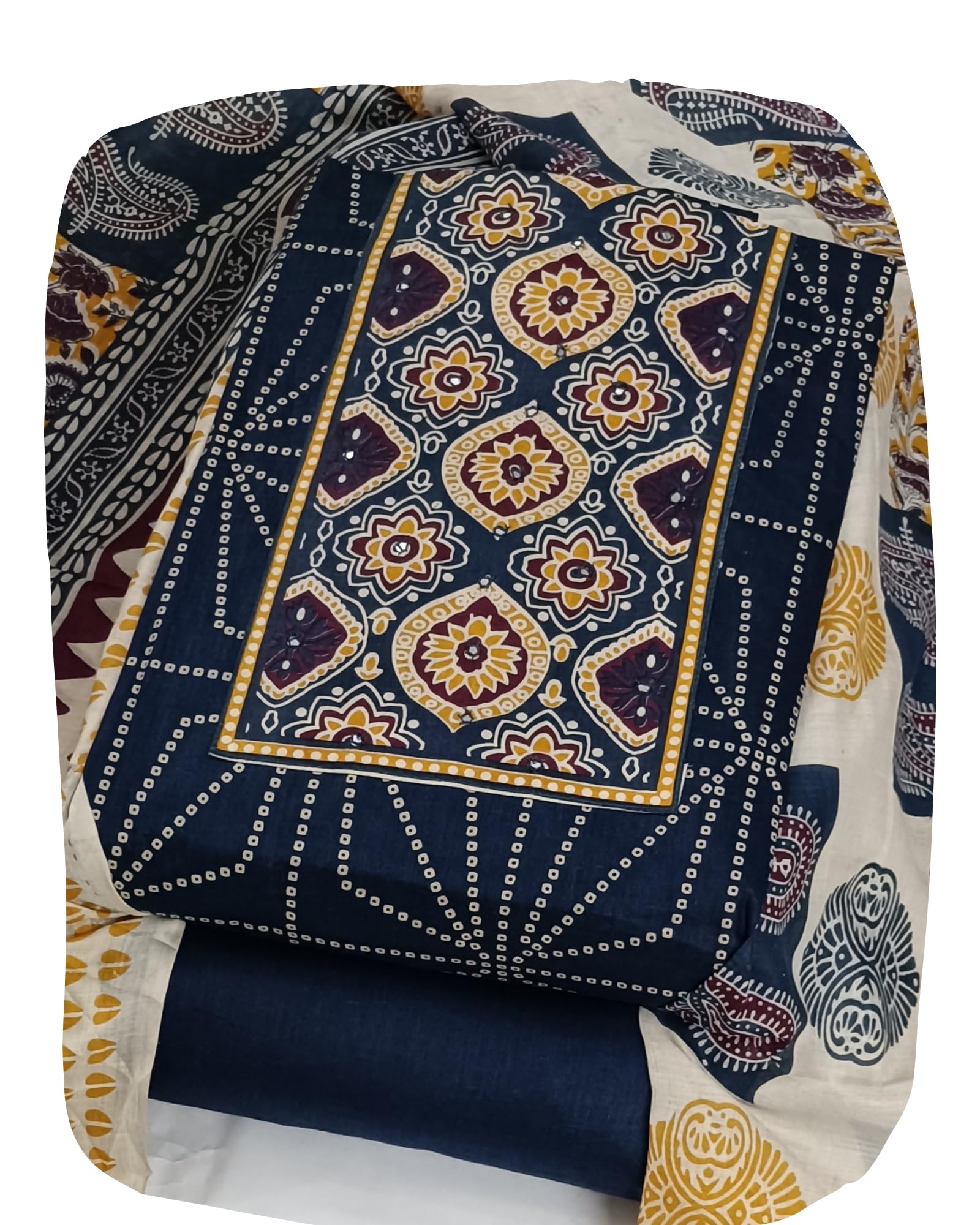 DRAVINAM Trends Women's Cambric Cotton Dress Material | Unstitch Kalamkari Printed Suit Set with Cotton Dupatta
