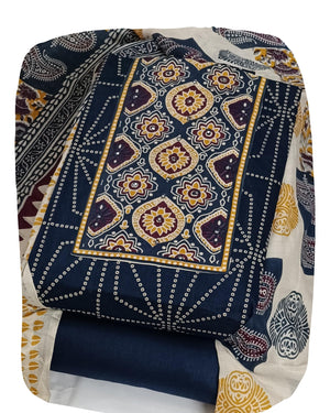 DRAVINAM Trends Women's Cambric Cotton Dress Material | Unstitch Kalamkari Printed Suit Set with Cotton Dupatta