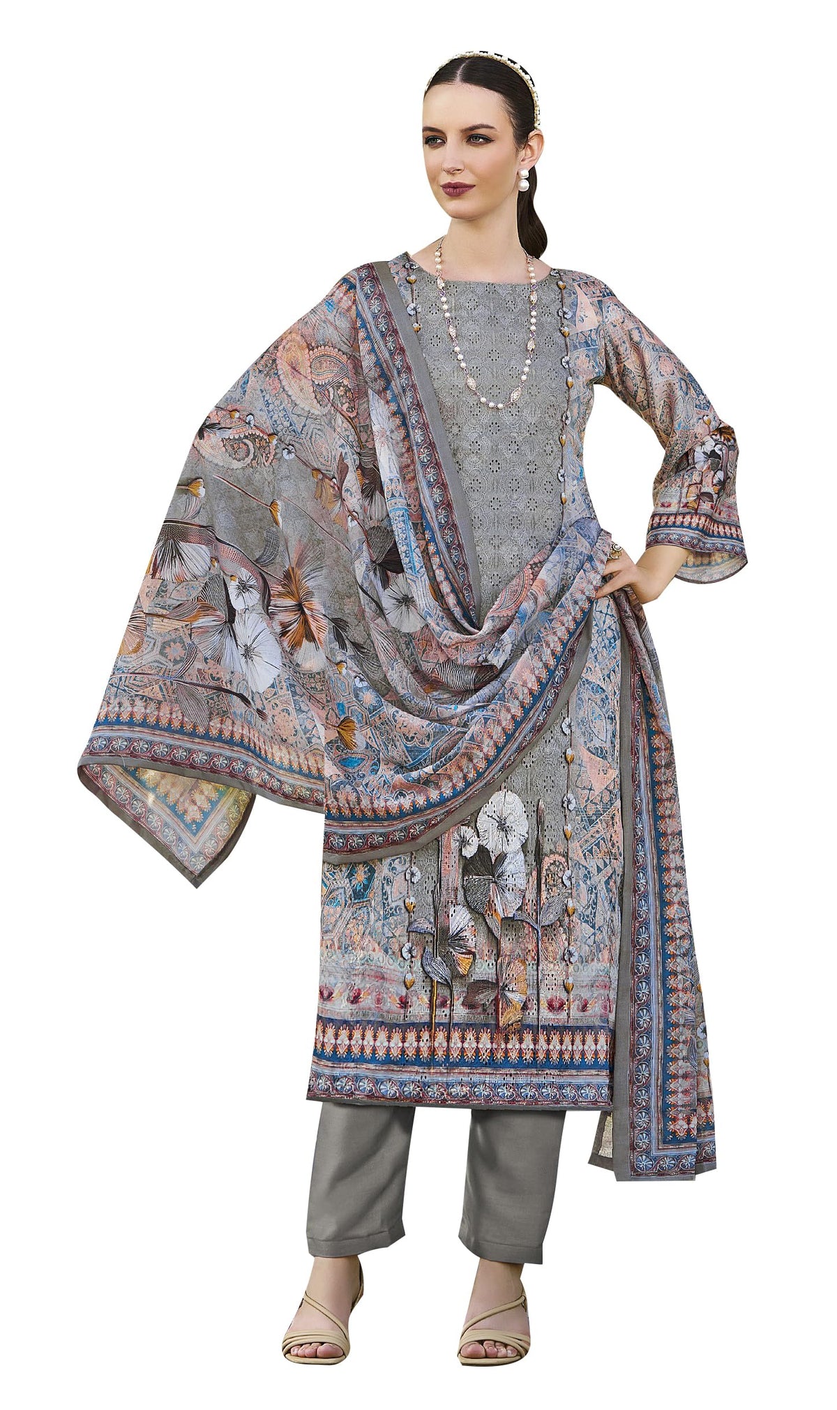 DRAVINAM Trends Women's Unstitched Salwar Suit Dress Material - Jam Cotton Digital Printed Heavy Embroidered Boring Work Kameez II Unstitch Bottoms II Cotton Dupatta