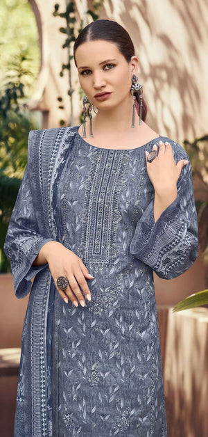 DRAVINAM Trends Women's Pure Lawn Cotton Pakistani Embroidered Salwar Suit Dress Material with Unstitched Bottoms and Printed Cotton Dupatta