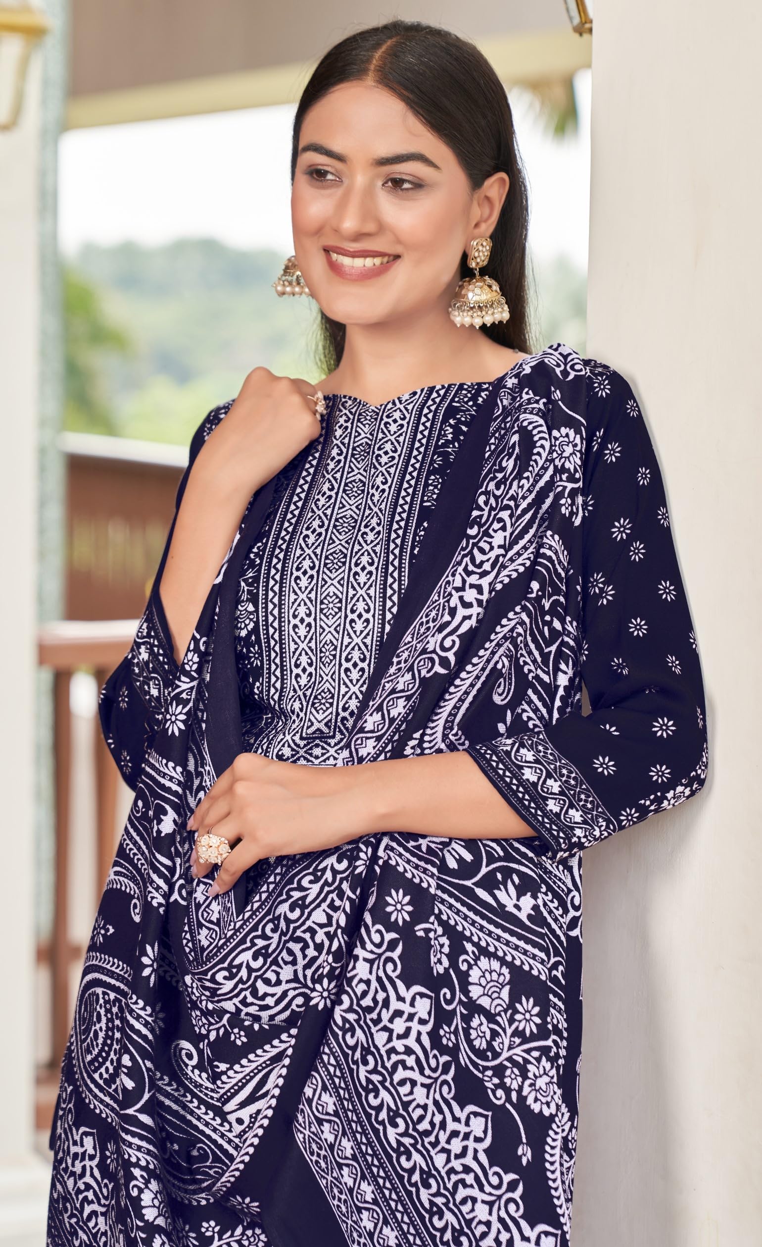 DRAVINAM Trends Women's Unstitched Winter Wear Kashmiri Kani Printed Heavy Woolen Pashmina Salwar Suit Dress Material with Digital Printed Printed Shawl Dupatta