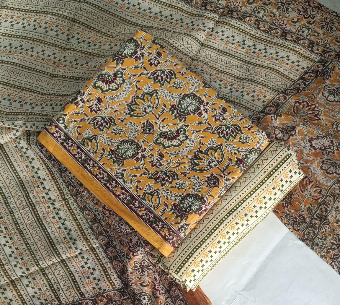DRAVINAM Trends Jaipuri Print Cambric Cotton Unstitched Salwar Suit Dress Material for Women with Mulmul Cotton Dupatta