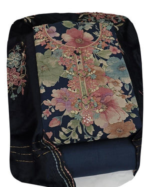 DRAVINAM Trends Women's Modal Floral Printed Unstitched Suit Set with Embroidered Neck Yoke, Malai Cotton Bottom & Soft Silk Dupatta