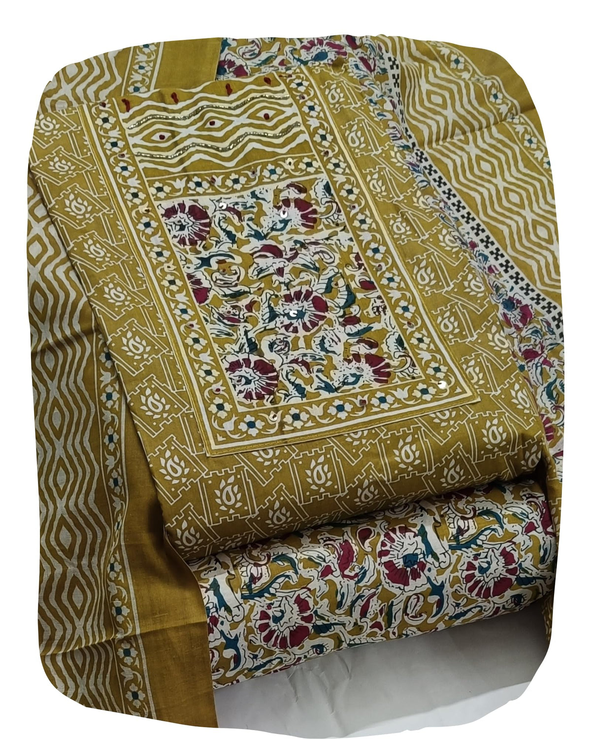 DRAVINAM Trends Women's Cambric Cotton Dress Material | Unstitch Kalamkari Printed Suit Set with Cotton Dupatta