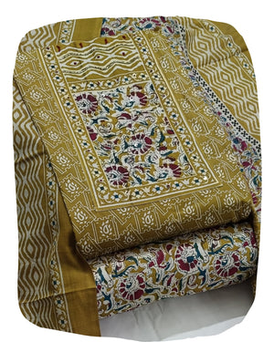 DRAVINAM Trends Women's Cambric Cotton Dress Material | Unstitch Kalamkari Printed Suit Set with Cotton Dupatta
