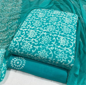 DRAVINAM Trends Unstitched Jaipuri Handmade Wax Batik Print Soft Cotton Dress Material with Dupatta