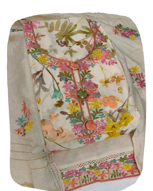 DRAVINAM Trends Women's Modal Floral Printed Unstitched Suit Set with Embroidered Neck Yoke, Malai Cotton Bottom & Soft Silk Dupatta