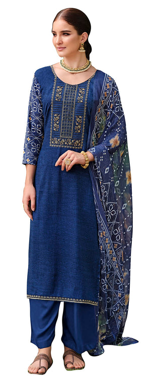 DRAVINAM Trends Unstitched Printed Embroidered Rayon Salwar Suits Set with Chiffon Dupatta (Green)
