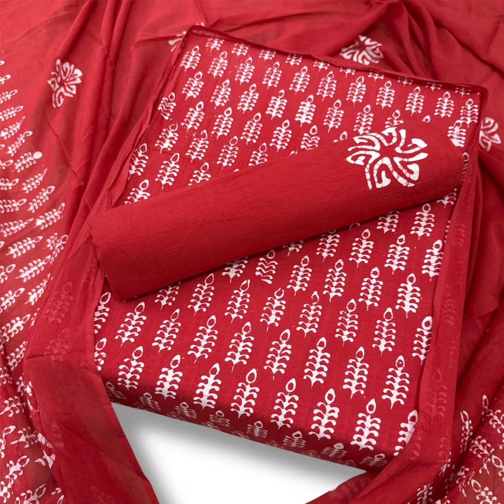 DRAVINAM Trends Unstitched Jaipuri Handmade Wax Batik Print Soft Cotton Dress Material with Dupatta