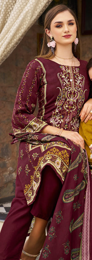 DRAVINAM Trends Unstitched Pakistani Embroidered Pure Cotton Salwar Suit Dress Materials with Cotton Dupatta
