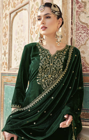 DRAVINAM Trends Women's Unstitched Premium Velvet Embroidered Salwar Suit Dress Material With Dupatta and Unstitch Bottoms