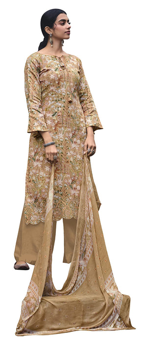 DRAVINAM Trends Unstitched Digital Printed Pure Cotton Embroidered Suit Set with Pure Bember Dupatta