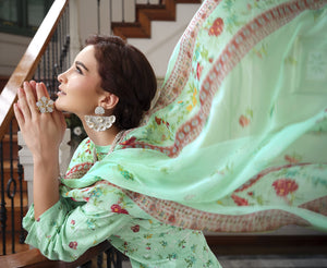 DRAVINAM Trends Unstitched Printed Embroidery Work Cotton Salwar Suits Dress Material with Chiffon Dupatta (Pink)