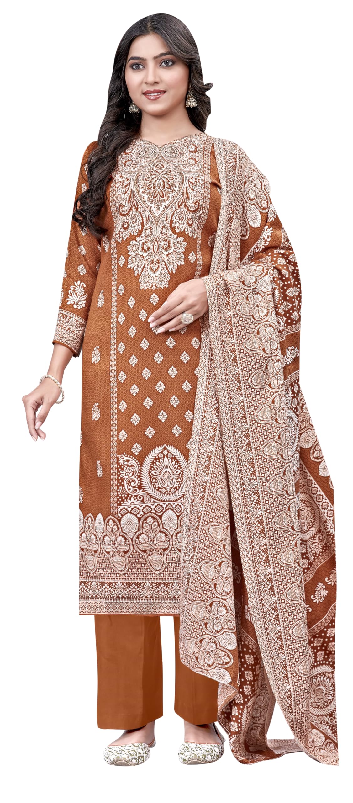 DRAVINAM Trends Heavy Pashmina Spun Digital Style Kani Kashmiri Printed Unstitched Salwar Suit for Women with Siroski Work and Printed Pashmina Shawl Dupatta
