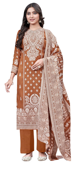 DRAVINAM Trends Heavy Pashmina Spun Digital Style Kani Kashmiri Printed Unstitched Salwar Suit for Women with Siroski Work and Printed Pashmina Shawl Dupatta