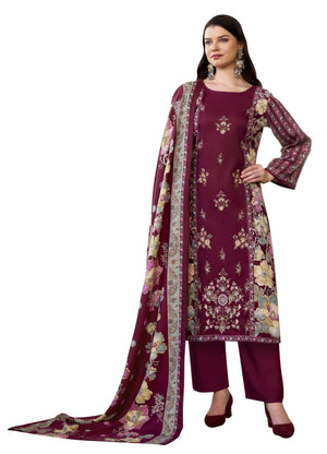 DRAVINAM Trends Women's winter wear unstitched embroidered Woollen Pashmina Suit Dress Material with Pashmina Printed Shawl Dupatta