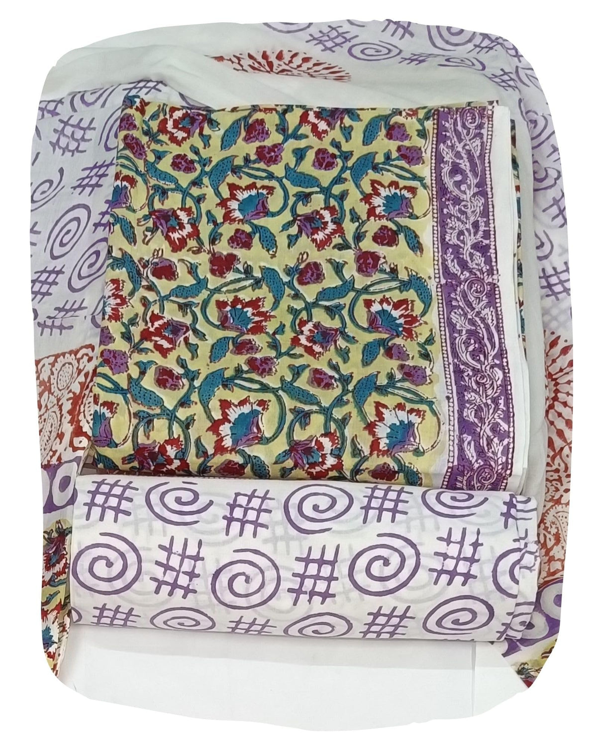 DRAVINAM Trends Hand Block Print Sanganeri Cambric Unstitched Cotton Suit Dress Material for Women with Mulmul Cotton Hand Printed Dupatta