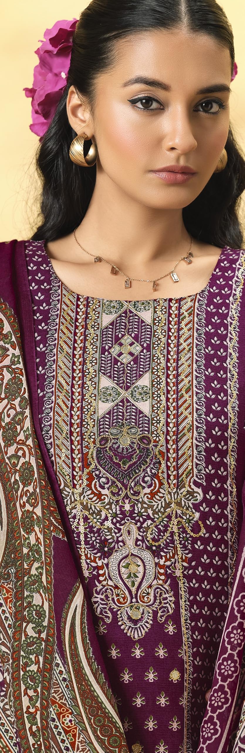 DRAVINAM Trends Women's Unstitched Salwar Suit Dress Material - Cotton Digital Printed Organza Embroidered Kameez II Unstitch Bottoms II Cotton Dupatta