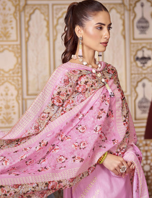 DRAVINAM Trends Women's Exquisite Unstitched Viscose Cambric Lawn Cotton Suit Dress Material with Embroidered Daman & Sleeves | Stylish Pure Cotton Digital Print Dupatta & Solid Bottoms