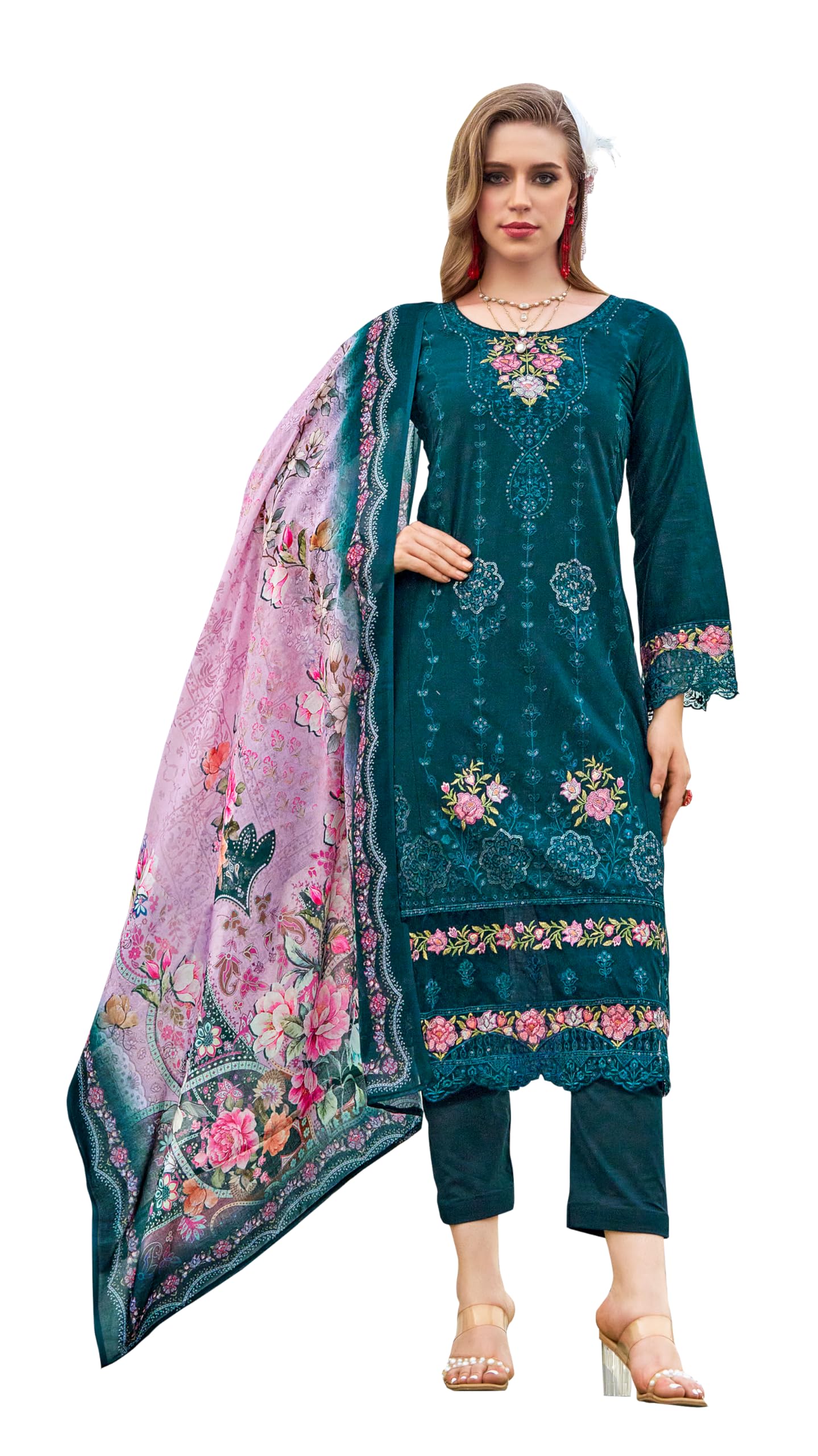 DRAVINAM Trends Kurti 2.50 mtrs, Pure Cotton (3 mtrs apx), Pure MAL MAL Cotton Dupatta Digital Print|Rust