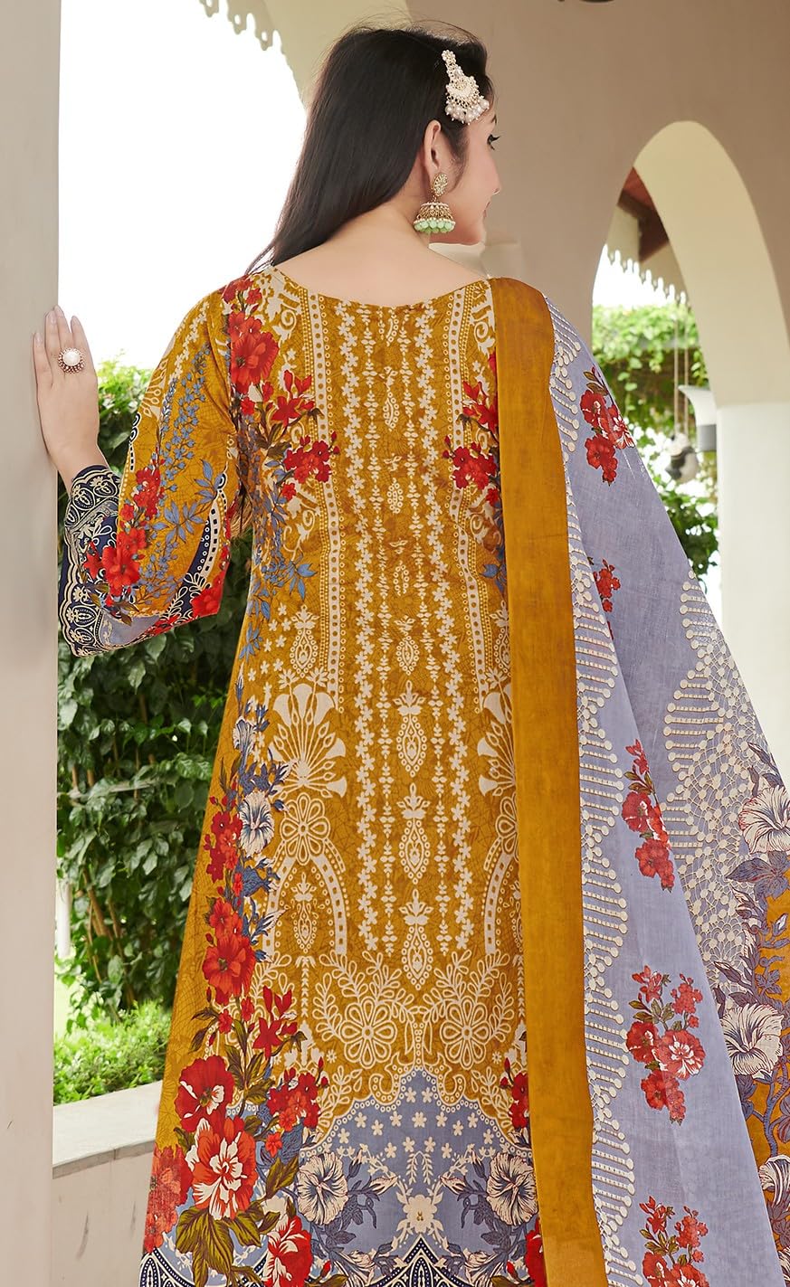 DRAVINAM Trends Unstitched Suit Material Karachi Lawn Cotton Pakistani Digital Printed Embroidered Kameez with Unstitched Bottoms and Cotton Dupatta