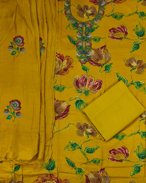 DRAVINAM Trends Women's Cotton Floral Printed Unstitched Suit Set with Embroidered Pin-Tuck Yoke & Soft Silk Dupatta