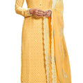 DRAVINAM Trends Women’s Royal Crepe stone work Unstitched Salwar Suit Material with Chikankari Lace Dupatta (yellow)