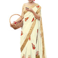 DRAVINAM Trends Women's Georgette Soft Weightless Floral Printed Saree with Jama Border and Blouse Piece (Cream)
