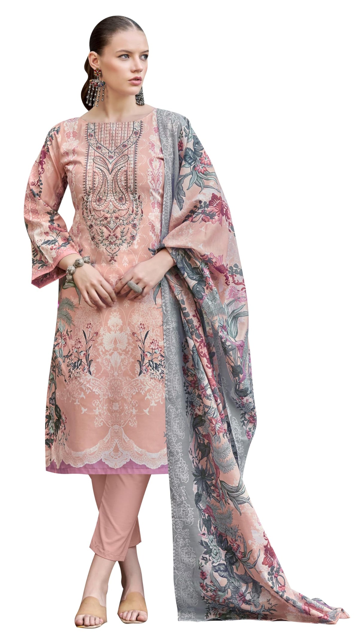 DRAVINAM Trends Women's Unstitched Premium Cotton Suit Material - Soft Cotton Digital Printed Embroidered Kameez II Unstitch Bottoms II Cotton Malmal Printed Dupatta