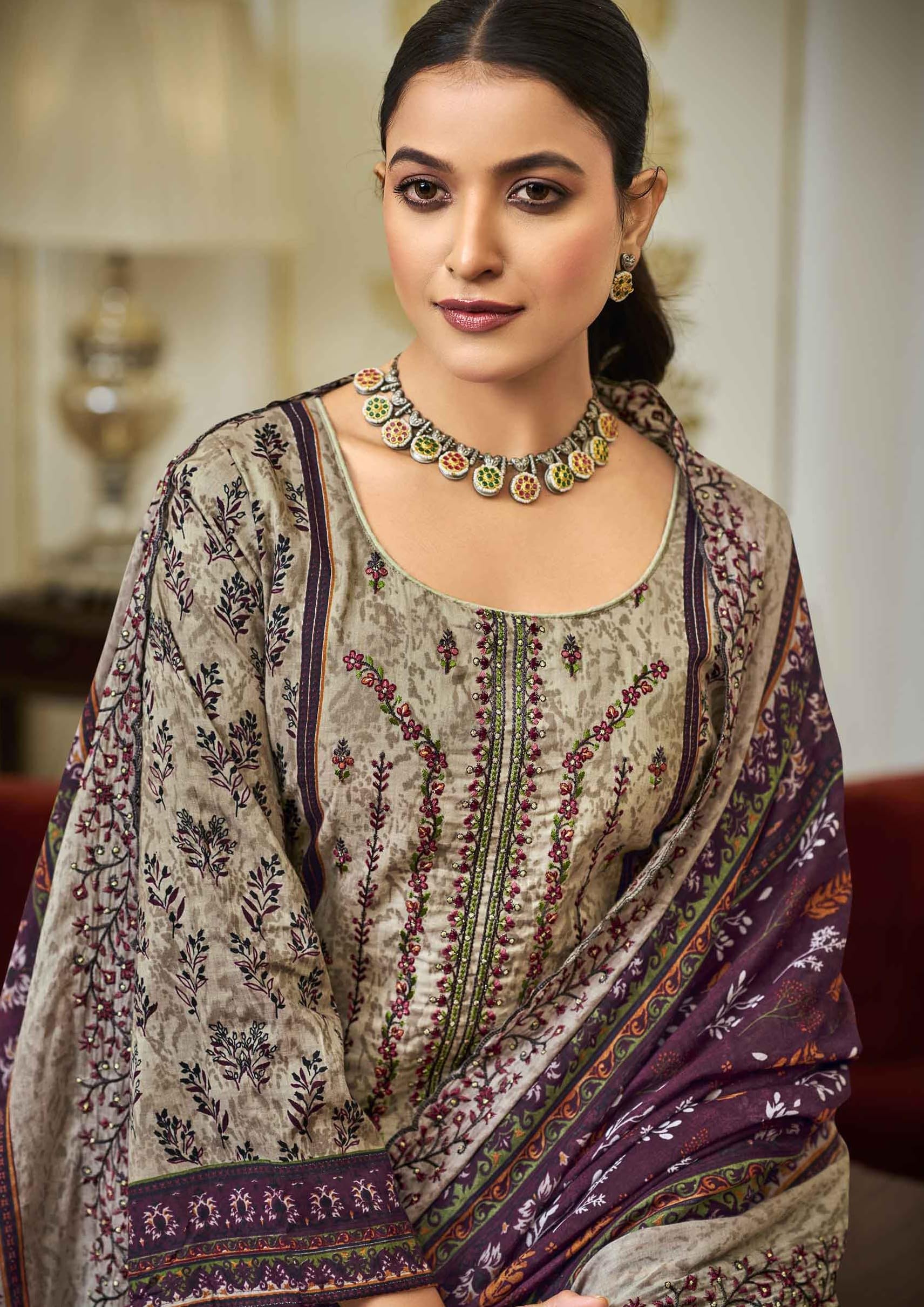 DRAVINAM Trends Women's Unstitched Salwar Suit Dress Material - Cotton Digital Printed Organza Embroidered Kameez II Unstitch Bottoms II Cotton Dupatta