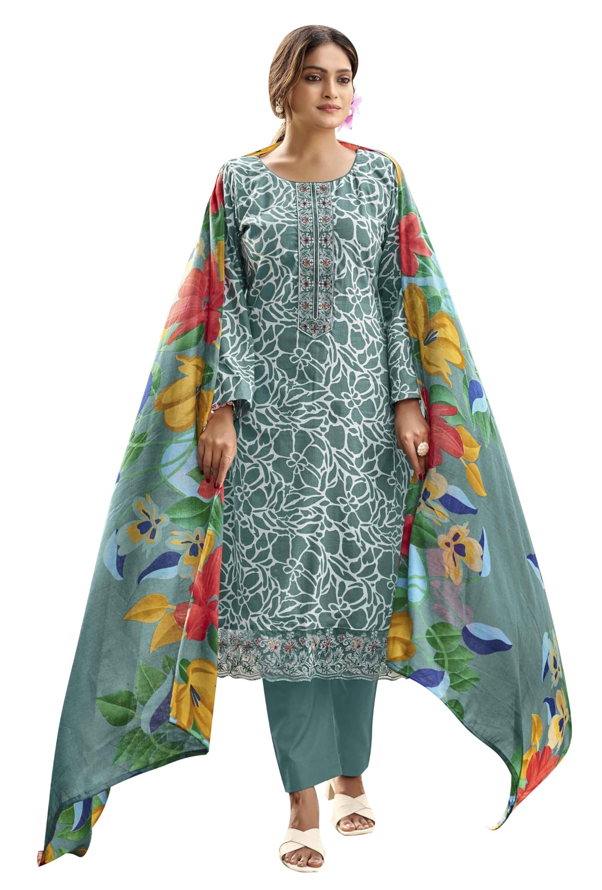 DRAVINAM Trends Kurti 2.50 mtrs, PURE COTTON DYED (2.7 m),PURE LAWN MULMUL DIGITAL PRINT COTTON DUP (2.25|Mehandi Green