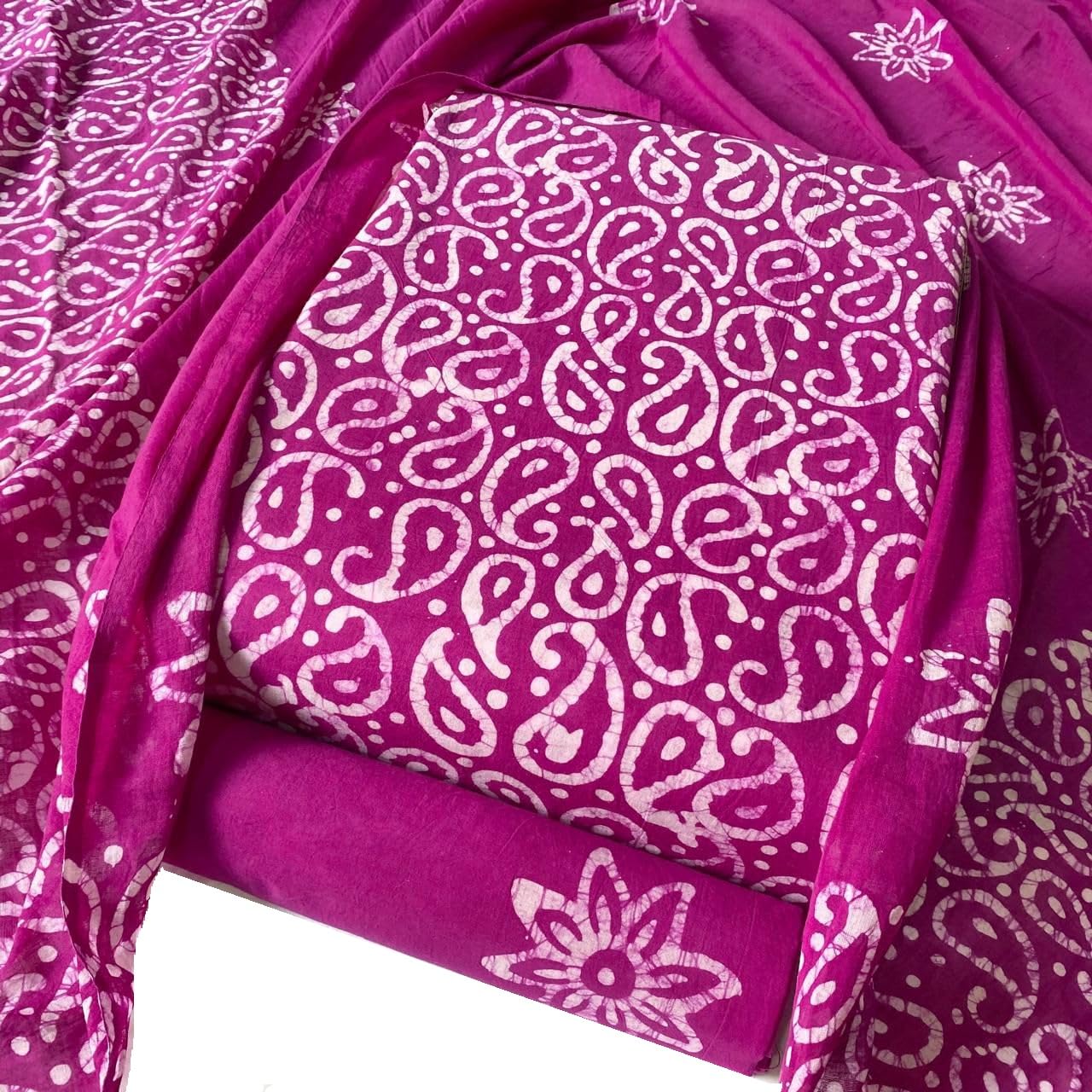DRAVINAM Trends Unstitched Jaipuri Handmade Wax Batik Print Soft Cotton Dress Material with Dupatta