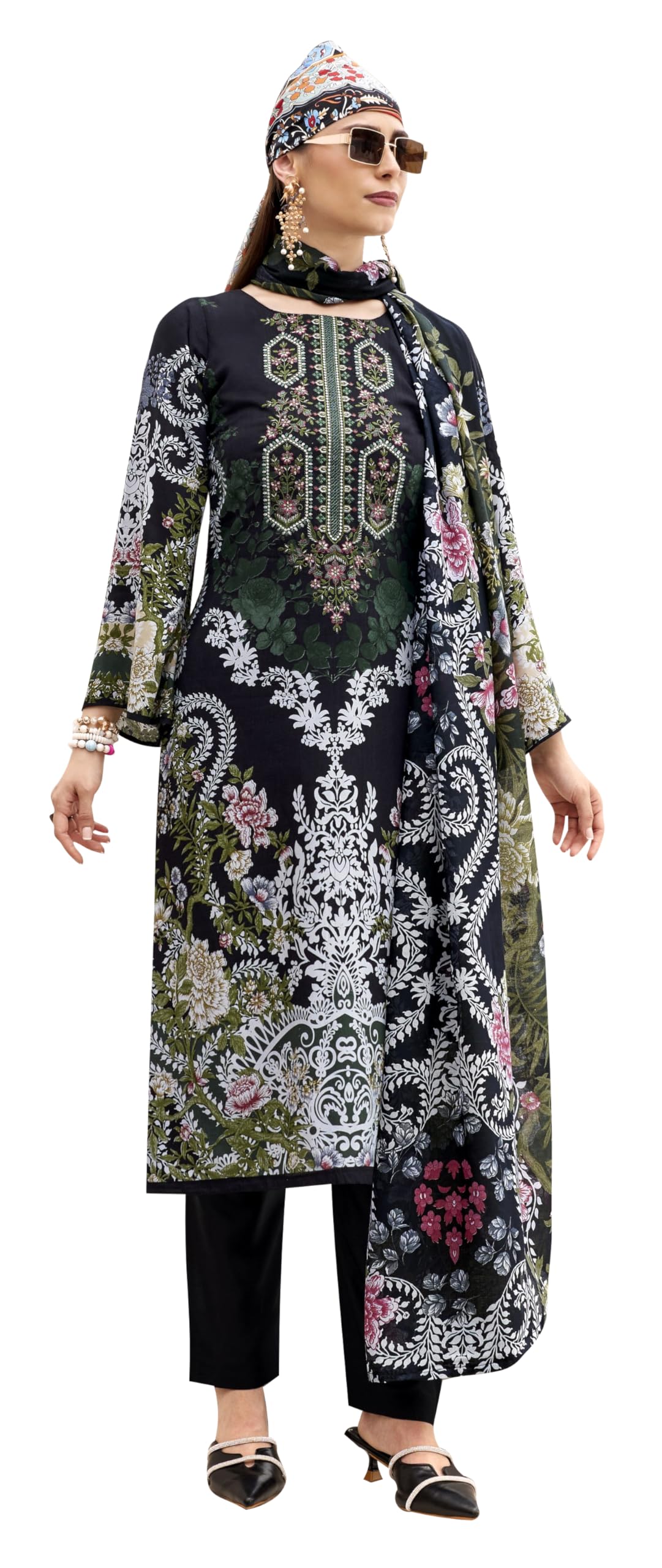 DRAVINAM Trends Unstitched Pakistani Embroidered Pure Rayon Salwar Suit Dress Materials with Cotton Dupatta