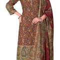 DRAVINAM Trends Women's Unstitched Winter Wear Kashmiri Kani Printed Swaroski Work Heavy Woolen Pashmina Salwar Suit Dress Material with Printed Shawl Dupatta
