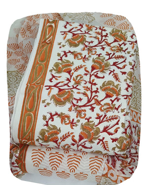 DRAVINAM Trends Hand Block Print Sanganeri Cambric Unstitched Cotton Suit Dress Material for Women with Mulmul Cotton Hand Printed Dupatta