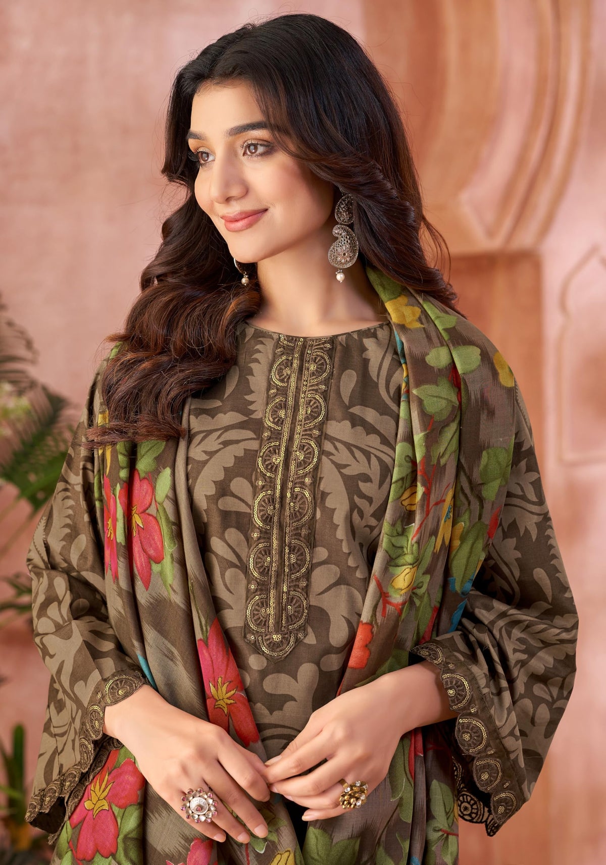 DRAVINAM Trends Unstitched Pakistani Embroidered Pure Cambric Cotton Salwar Suit Dress Materials with Mal Mal Cotton Printed Dupatta