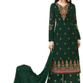 DRAVINAM Trends Women's Pure Georgette Embroidered Chudidar Sharara Suit Dress Material with embroidered bottoms and Nazneen Dupatta (Free size)