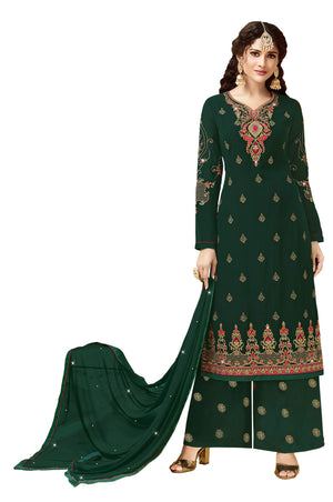 DRAVINAM Trends Women's Heavy Embroidered Pure Georgette Sharara Salwar Suit Dress Material with Heavy Embroidered Pure Georgette Dupatta (Free size_Maroonish red)