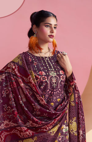 DRAVINAM Trends Cotton Pakistani Embroidered Suit Dress Material with Unstitched Bottoms and Cotton Dupatta