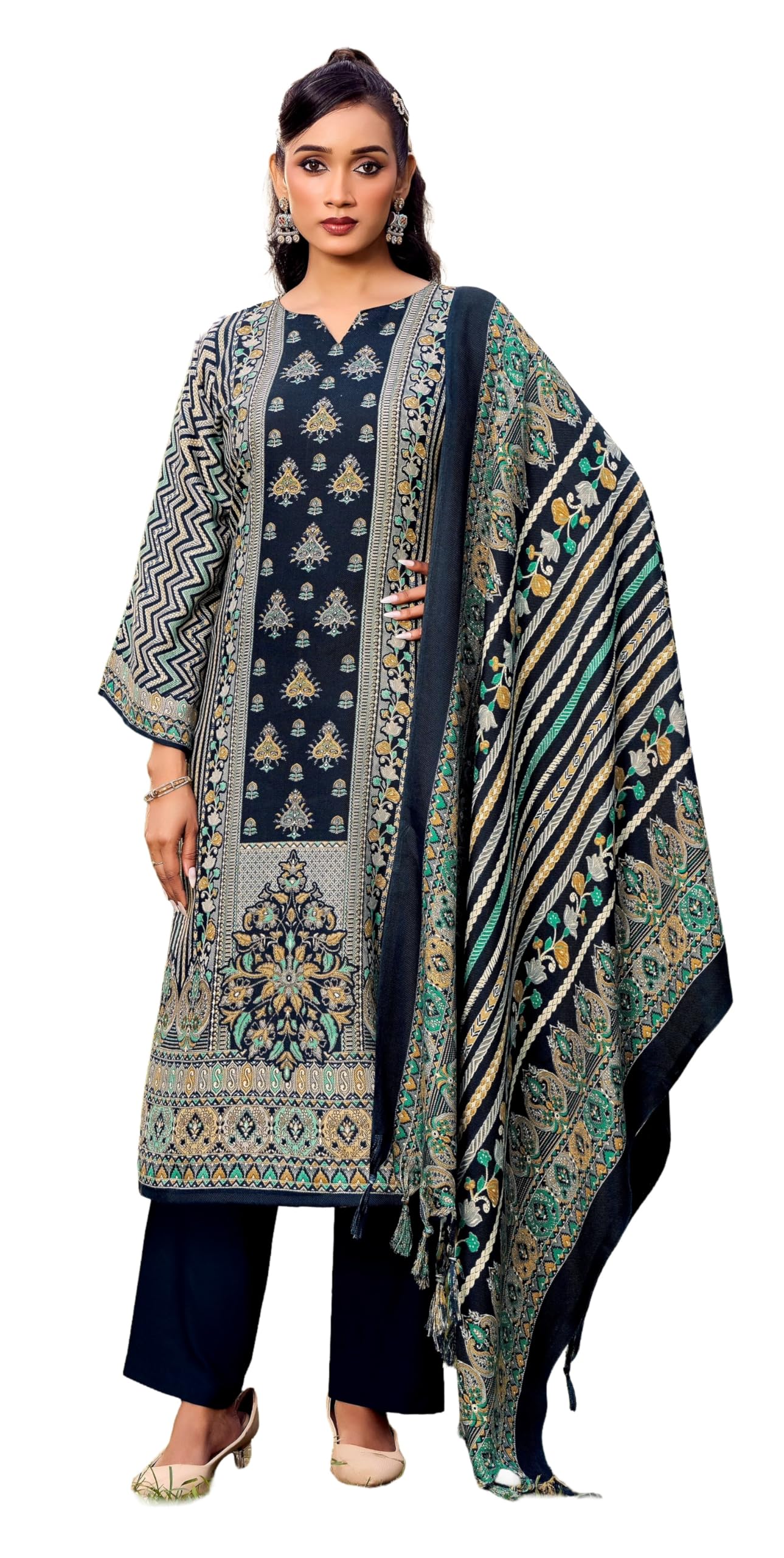 DRAVINAM Trends Women's Winter wear unstitched Printed Woollen Pashmina Salwar Suit Dress Material with Pashmina Printed Shawl Dupatta
