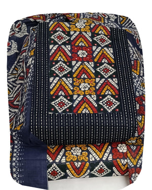 DRAVINAM Trends Women's Unstitched Cambric Cotton Dress Material Salwar Suit Set with Dupatta | Geometric Batik Print & Embellished Neckline (Multicolor)