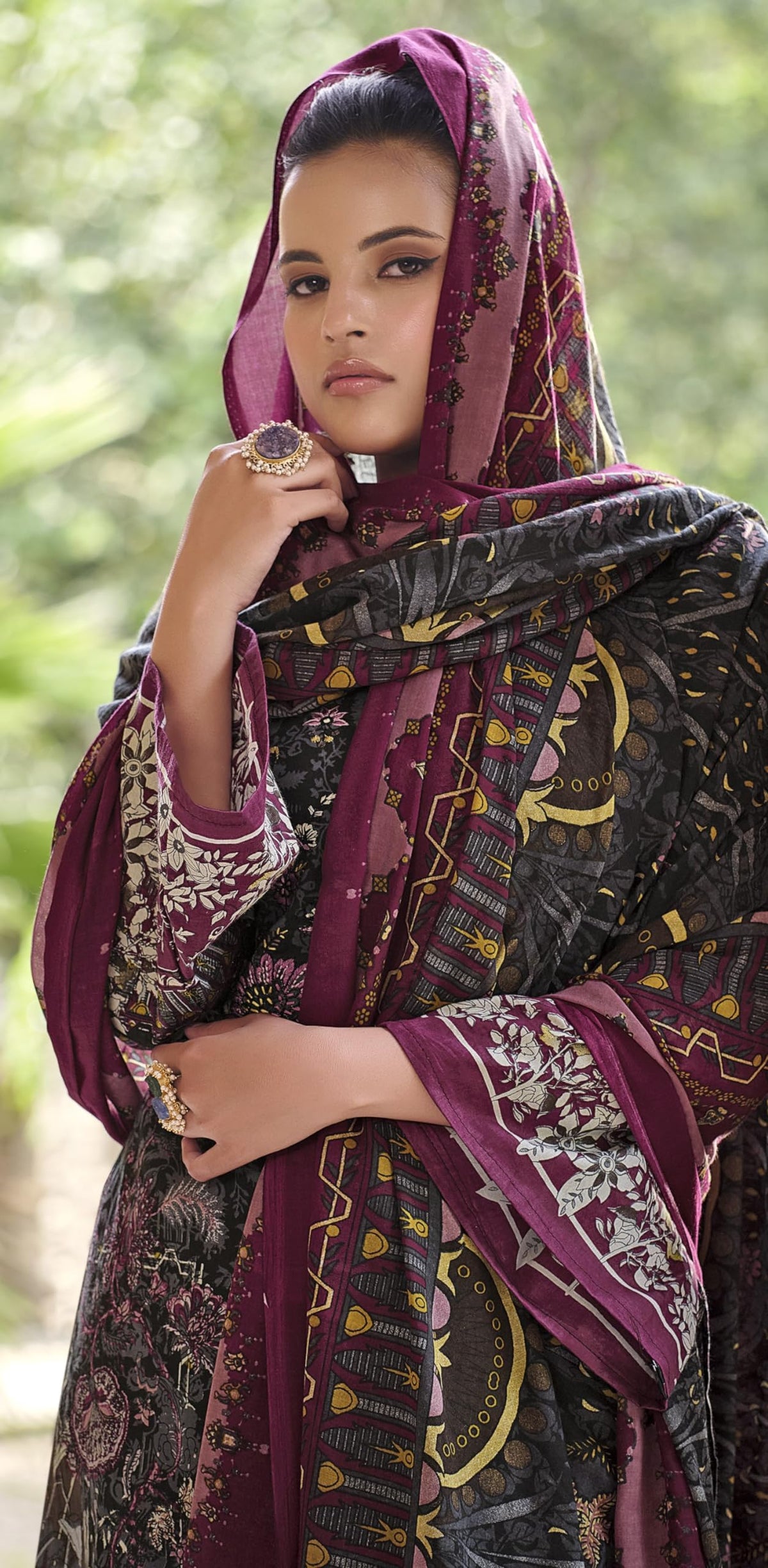 DRAVINAM Trends Unstitched Pakistani Print Embroidered Cotton Salwar Suit Dress Materials with Cotton Printed Dupatta (Beige)