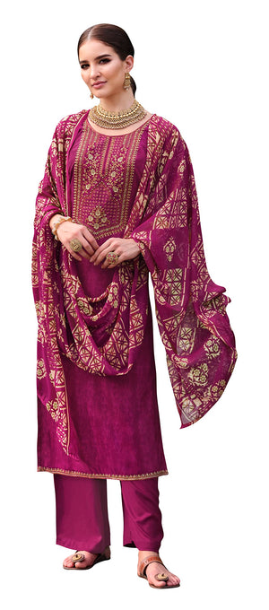 DRAVINAM Trends Unstitched Printed Embroidered Rayon Salwar Suits Set with Chiffon Dupatta (Green)