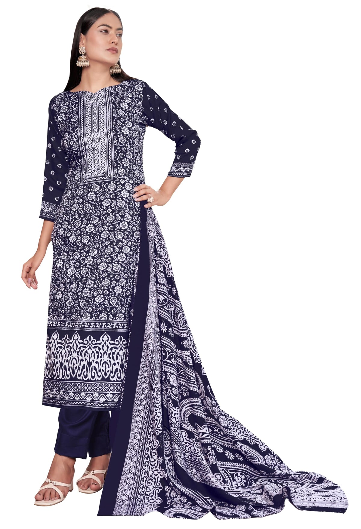 DRAVINAM Trends Women's Unstitched Winter Wear Kashmiri Kani Printed Heavy Woolen Pashmina Salwar Suit Dress Material with Digital Printed Printed Shawl Dupatta