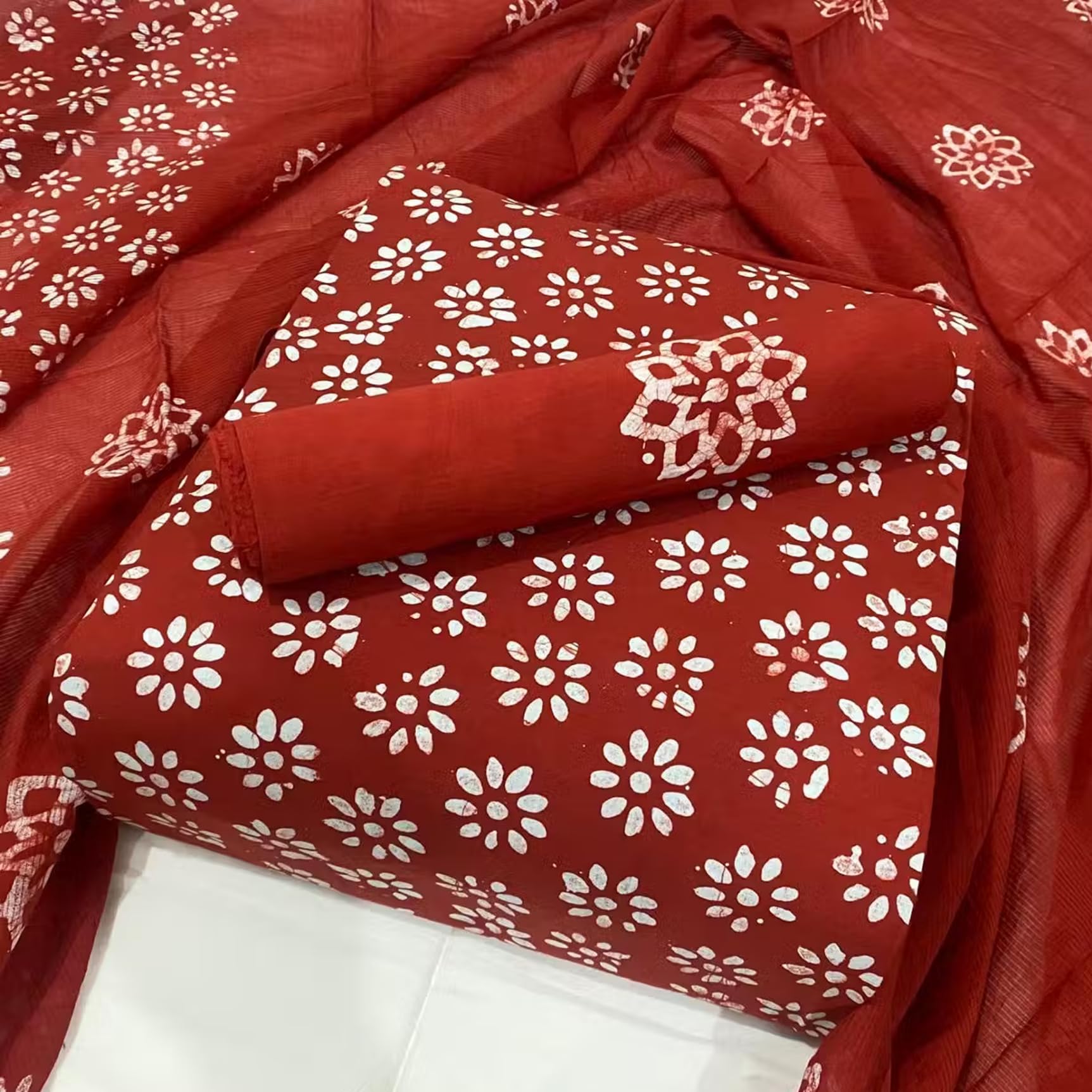 DRAVINAM Trends Unstitched Jaipuri Handmade Wax Batik Print Soft Cotton Dress Material with Dupatta