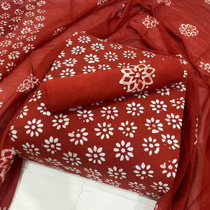 DRAVINAM Trends Unstitched Jaipuri Handmade Wax Batik Print Soft Cotton Dress Material with Dupatta