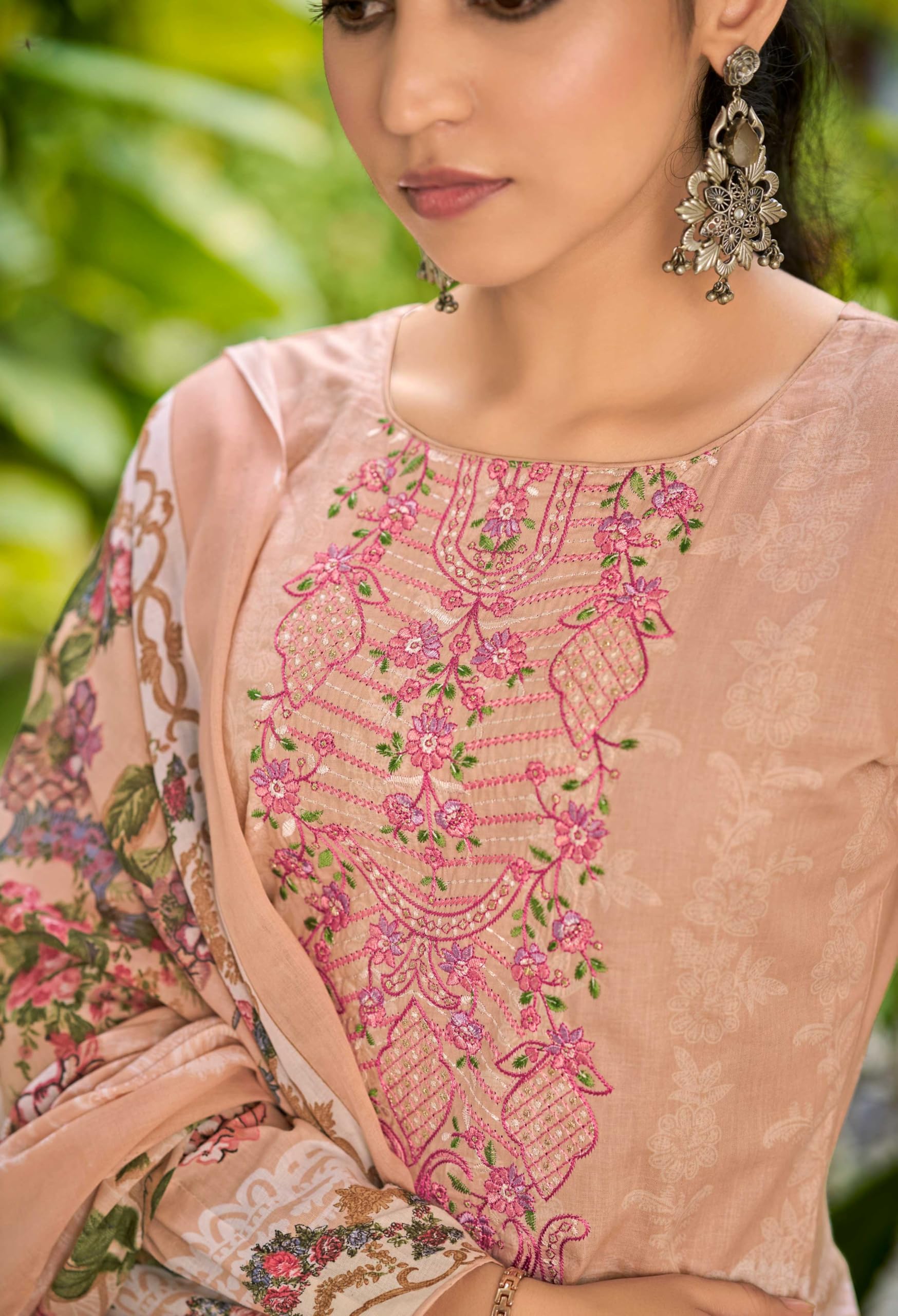 DRAVINAM Trends Unstitched Pure Lawn Cotton Pakistani Embroidered Suit Dress Material with Unstitched Bottoms and Cotton Dupatta