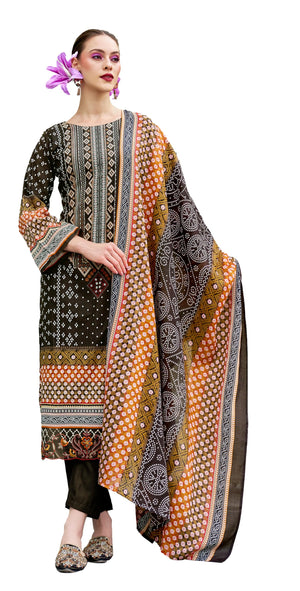 DRAVINAM Trends Unstitched Suit Material – Pure Cotton Digital Prints Daman Organza Embroidery Kameez, Cotton Bottoms and Dupatta