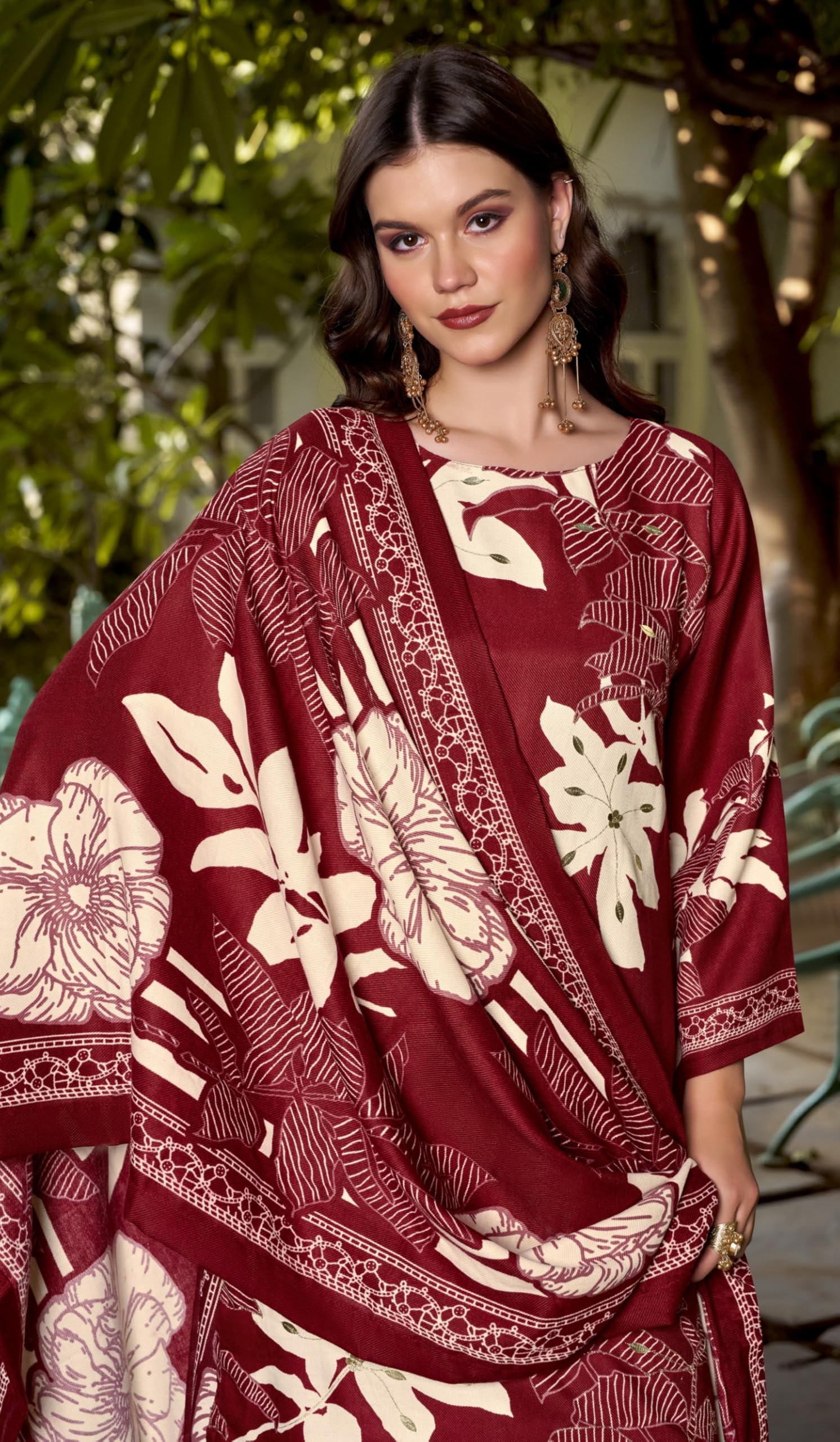 DRAVINAM Trends Women's winter wear unstitched hand work Woollen Pashmina Suit Dress Material with Pashmina Printed Shawl Dupatta