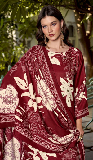 DRAVINAM Trends Women's winter wear unstitched hand work Woollen Pashmina Suit Dress Material with Pashmina Printed Shawl Dupatta